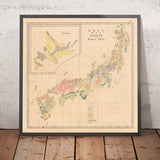 Rare Geological Map of Japan by Fesca & Harada, 1885: First Geological Map, Detailed Legend, Pioneering Cartography