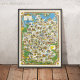 Ancienne carte des contes de fées allemands, 1960 : Le Petit Chaperon Rouge, Hansel et Gretel, Contes de Grimm, Deutsche Bundesbahn 