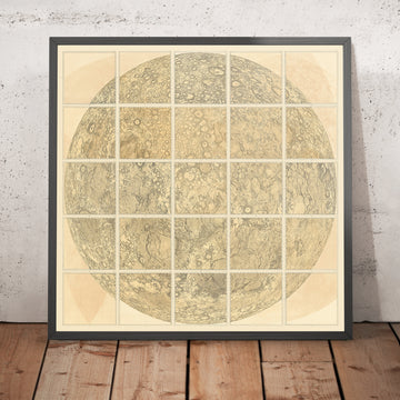 Carte géante de la Lune et de ses montagnes par Schmidt, 1878 : carte rare des cratères, des rilles, des élévations 