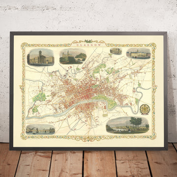 Vecchia mappa di Glasgow, 1851: Royal Exchange, Università, Necropoli, Fiume Clyde, Glasgow Green 