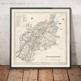 Ancienne carte du Gloucestershire par Samuel Lewis, 1844 : Bristol, Cheltenham, Cirencester, Stroud, Tewkesbury
