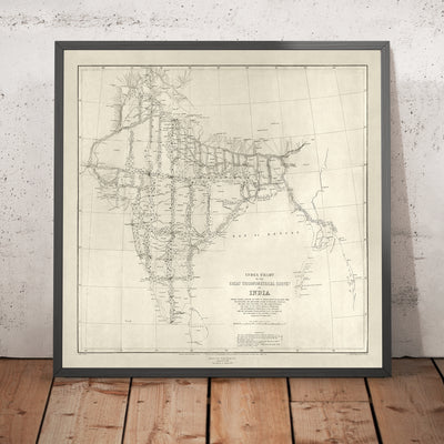 Old Map of India, 1875: Great Trigonometrical Survey, Bay of Bengal, Mumbai, Delhi, Kolkata