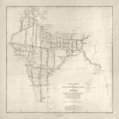 Antiguo mapa de la India, 1875: Bahía de Bengala, Himalaya, Mumbai, Delhi, Calcuta