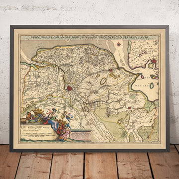 Antica mappa di Groningen e Omland di Visscher, 1690: Emden, Winschoten, Veendam, Delfzijl, Museo della Fortezza di Bourtange 