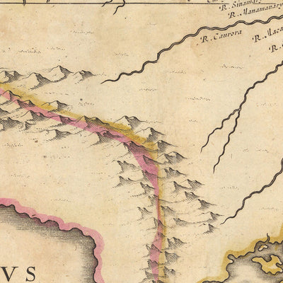 Mapa antiguo de Guayana el Amazonas por Nicolaes Visscher II, 1690: Trinidad y Tobago, Surinam, Amapá, Pará, Guyana