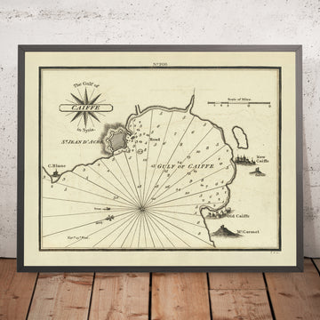 Antigua carta náutica del Golfo de Haifa, Israel por Heather, 1802: Caiffe, Siria, Monte Carmelo, San Juan de Acre 