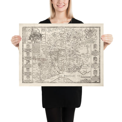 Old Map of Hampshire, 1611 by John Speed -  Winchester, Portsmouth, Southampton, Basingstoke
