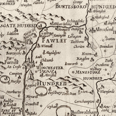 Old Map of Hampshire, 1611 by John Speed -  Winchester, Portsmouth, Southampton, Basingstoke