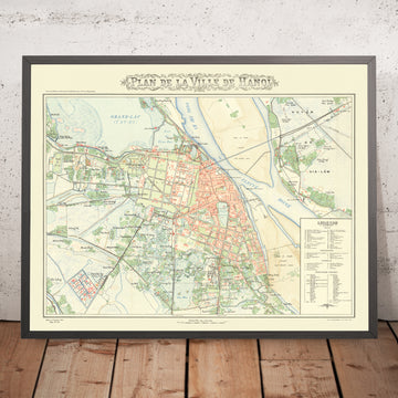 Old Map of Hanoi, 1902: Imperial City, Red River, Long Bien Bridge, Opera House, Temple of Literature