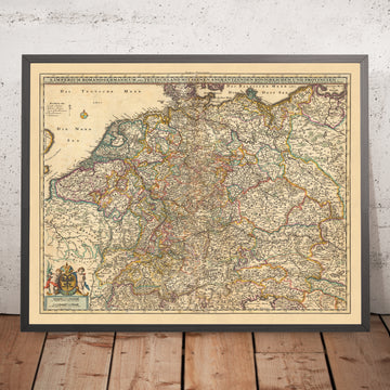 Old Map of Holy Roman Empire by Nicolaes Visscher II, 1690: Paris, Berlin, Brussels, Amsterdam, Vienna