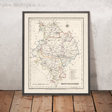 Mapa antiguo de Huntingdonshire por Samuel Lewis, 1844: St. Ives, St. Neots, Ramsey, Godmanchester y Kimbolton
