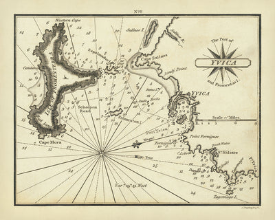 Old Map of Ibiza by Heather, 1802: Ibiza Town, St. Hiliare, Port of Yvica, Fromenterra, Balearic Islands