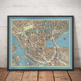 Old Map of Hamburg in 1964 by Hermann Bollman - Binnenalster, Alster Lakes, Heiligengeistfeld, Planten un Blomen, Central Station