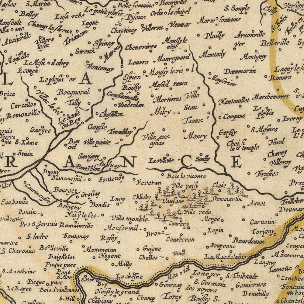 Alte Karte der Île-de-France von Visscher, 1690: Paris, Versailles, Créteil, Compiègne, Vexin Français Park