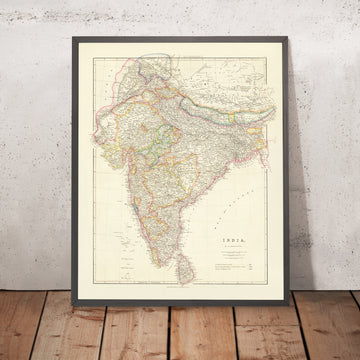 Antica mappa di India, Pakistan e Bangladesh di Arrowsmith, 1857: Ceylon, Tibet, Nepal, Himalaya, pianure del fiume Gange 