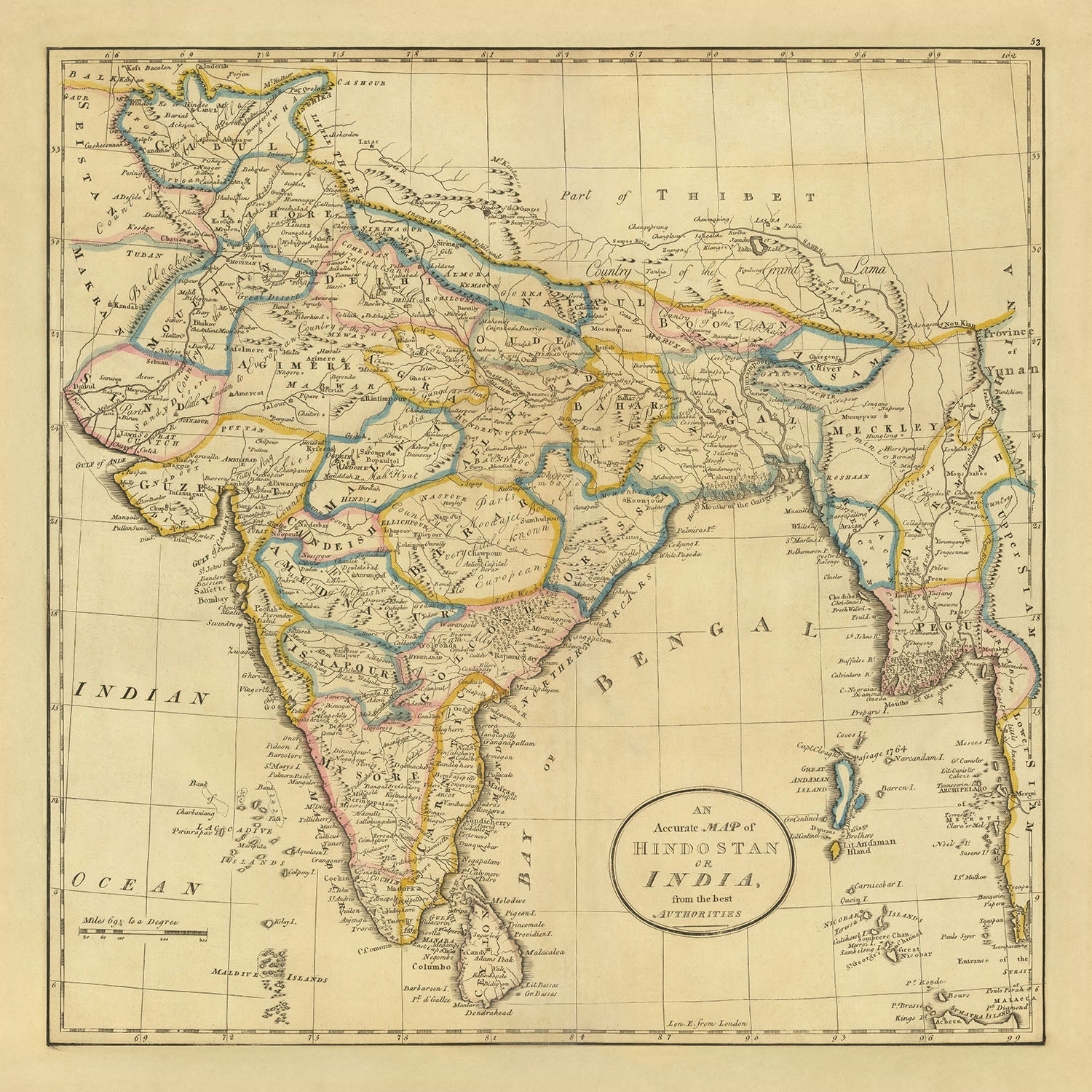 Old Map of India, Pakistan & Bangladesh by Carey, 1814: Hindoostan, Ce ...