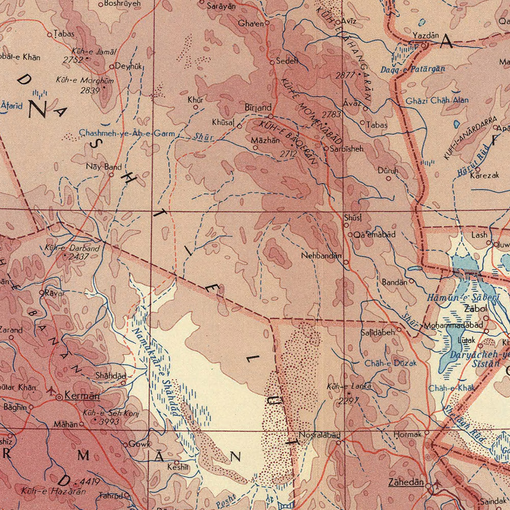 Alte Karte von Iran und Afghanistan vom Topographischen Dienst der polnischen Armee, 1967: Kaspisches Meer, Persischer Golf, Westpakistan, Peshawar, Karatschi