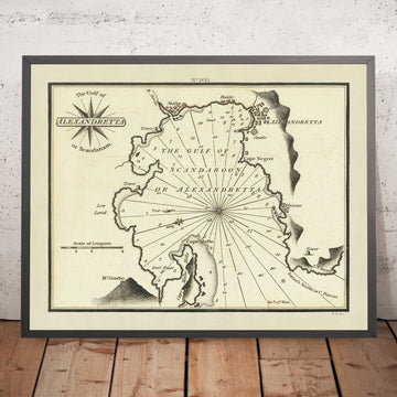 Antiguo Mapa Náutico del Golfo de Alexandretta, Turquía por Heather, 1802: Iskenderun, Scandaroon, Antioquía, Río Ceyhan 