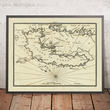 Carta Náutica de la Antigua Isla de Corfú por Heather, 1802: Costa de Albania, Fuerte San Esteban, Puerto Cavagol, Influencia Veneciana 
