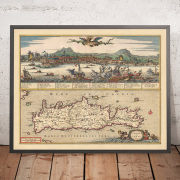 Old Map of Crete by Visscher, 1690: Chania, Heraklion, Agios Nikolaos, Rethimno, White Mountains