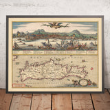 Old Map of Crete by Visscher, 1690: Chania, Heraklion, Agios Nikolaos, Rethimno, White Mountains