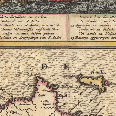 Old Map of Crete by Visscher, 1690: Chania, Heraklion, Agios Nikolaos, Rethimno, White Mountains