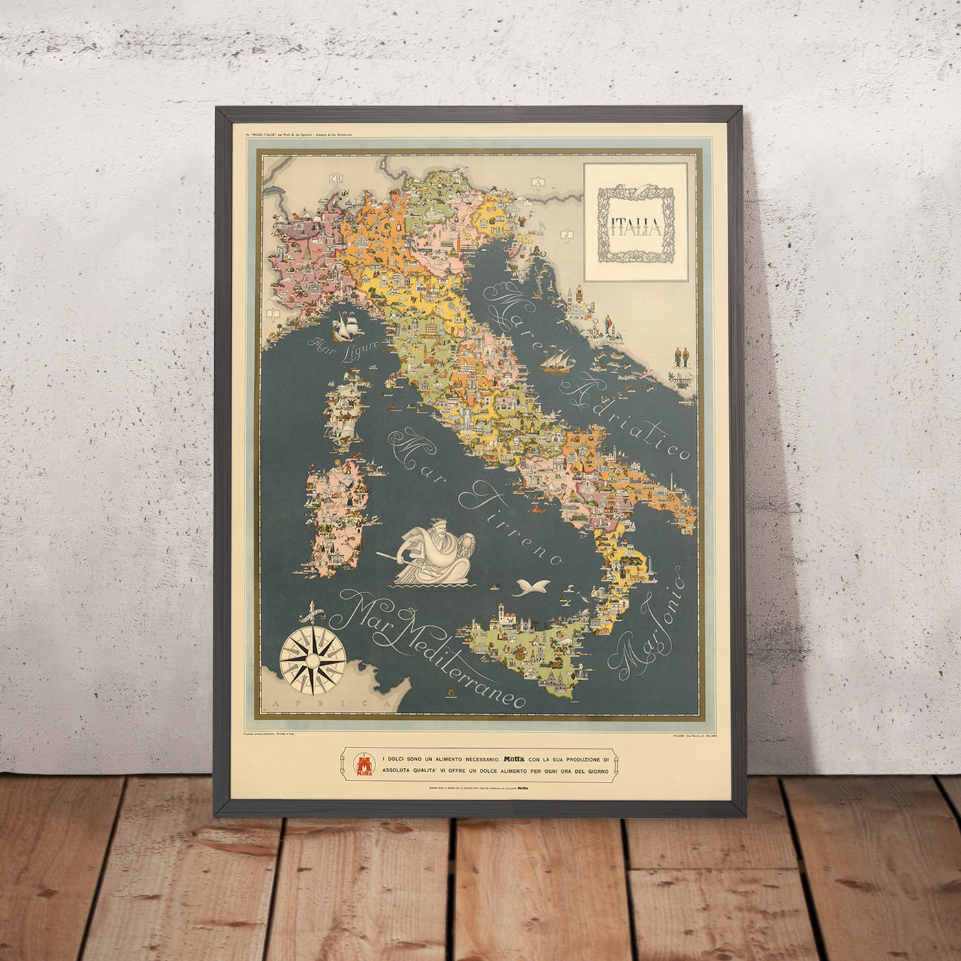 Alte Karte von Italien von De Agostini, 1938: Rom, Mailand, Venedig, Alpen, faschistische Ära