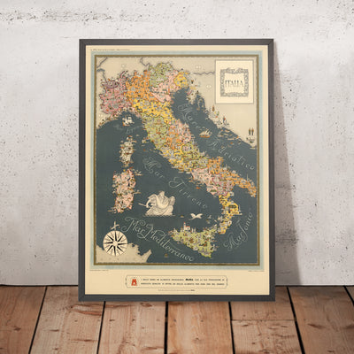 Alte Karte von Italien von De Agostini, 1938: Rom, Mailand, Venedig, Alpen, faschistische Ära