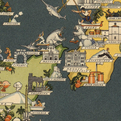 Old Pictorial Map of Italy by De Agostini, 1938: Rome, Milan, Venice, Alps, Regions, Sicily, Sardinia, etc