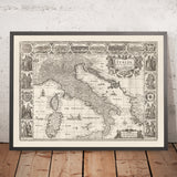 Old Monochrome Map of Italy, 1627 by John Speed - Corsica, Sardinia, Sicily, Venice, Rome, The Pope