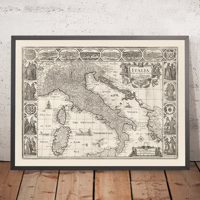 Old Monochrome Map of Italy, 1627 by John Speed - Corsica, Sardinia, Sicily, Venice, Rome, The Pope