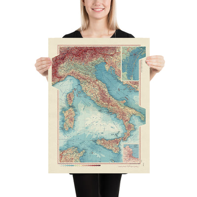 Old Map of Italy, 1967: Corsica, Sardinia, Sicily, Tyrrhenian Sea, Adriatic Sea