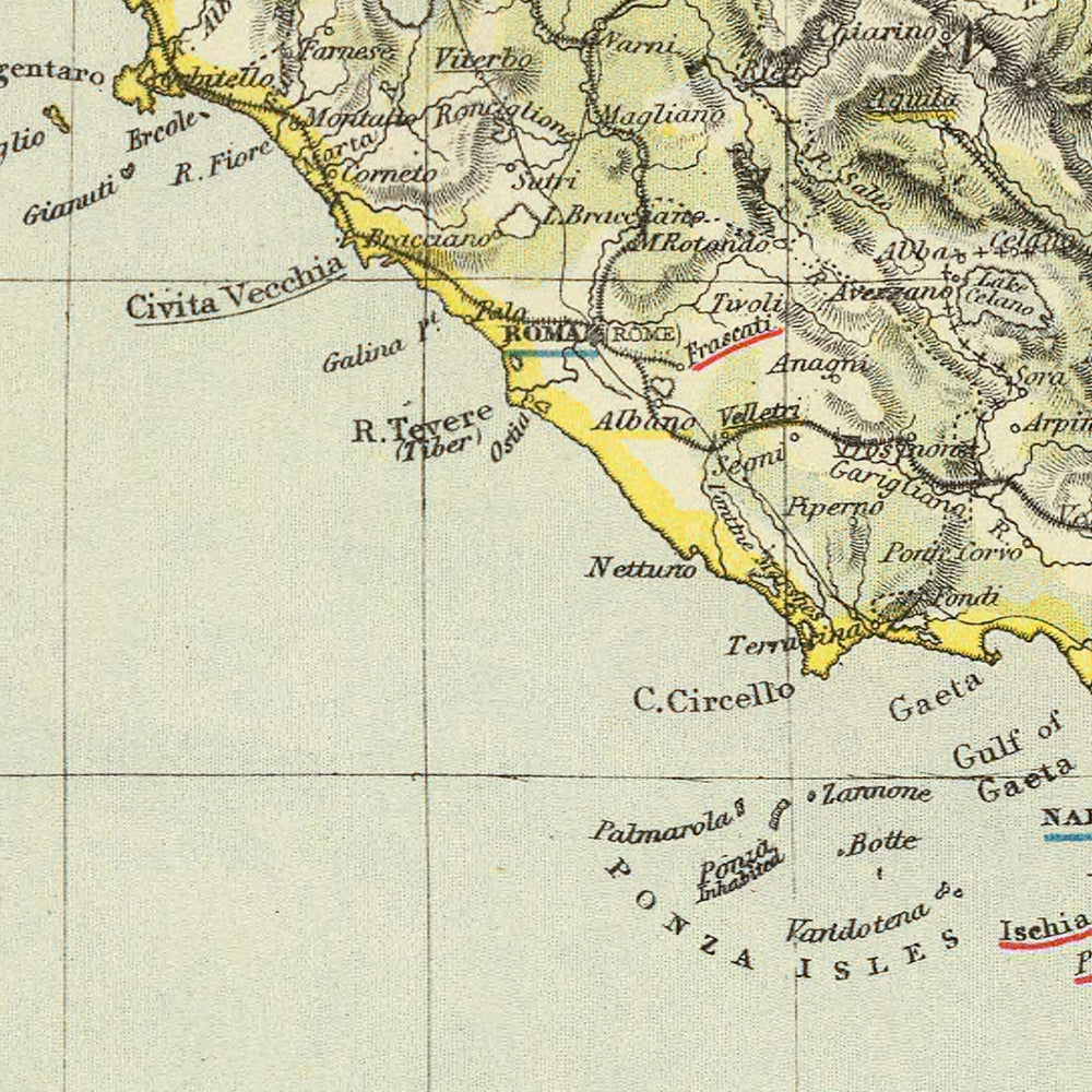 Old Wine Map of Italy, 1883: Red & White Viticulture, Rome, Naples, Venice, Mount Etna, Apennine Mountains