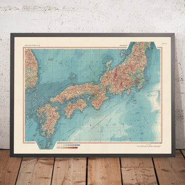 Mapa antiguo de Japón, 1967: Mapa físico y político de Honshu, Shikoku y Kyushu 