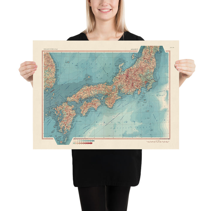 Old Map of Japan, 1967: Physical & Political Atlas Map of Honshu