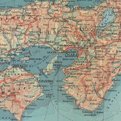 Old Map of Japan, 1967: Physical & Political Atlas Map of Honshu, Shikoku & Kyushu