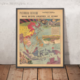 Old Pictorial Map of Japan vs. Dutch East Indies Colonies in World War 2, 1940