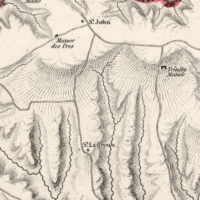 Old Map of Jersey by Samuel Lewis, 1844: St. Helier, St. Brelade, St. Clement, St. John, St. Lawrence