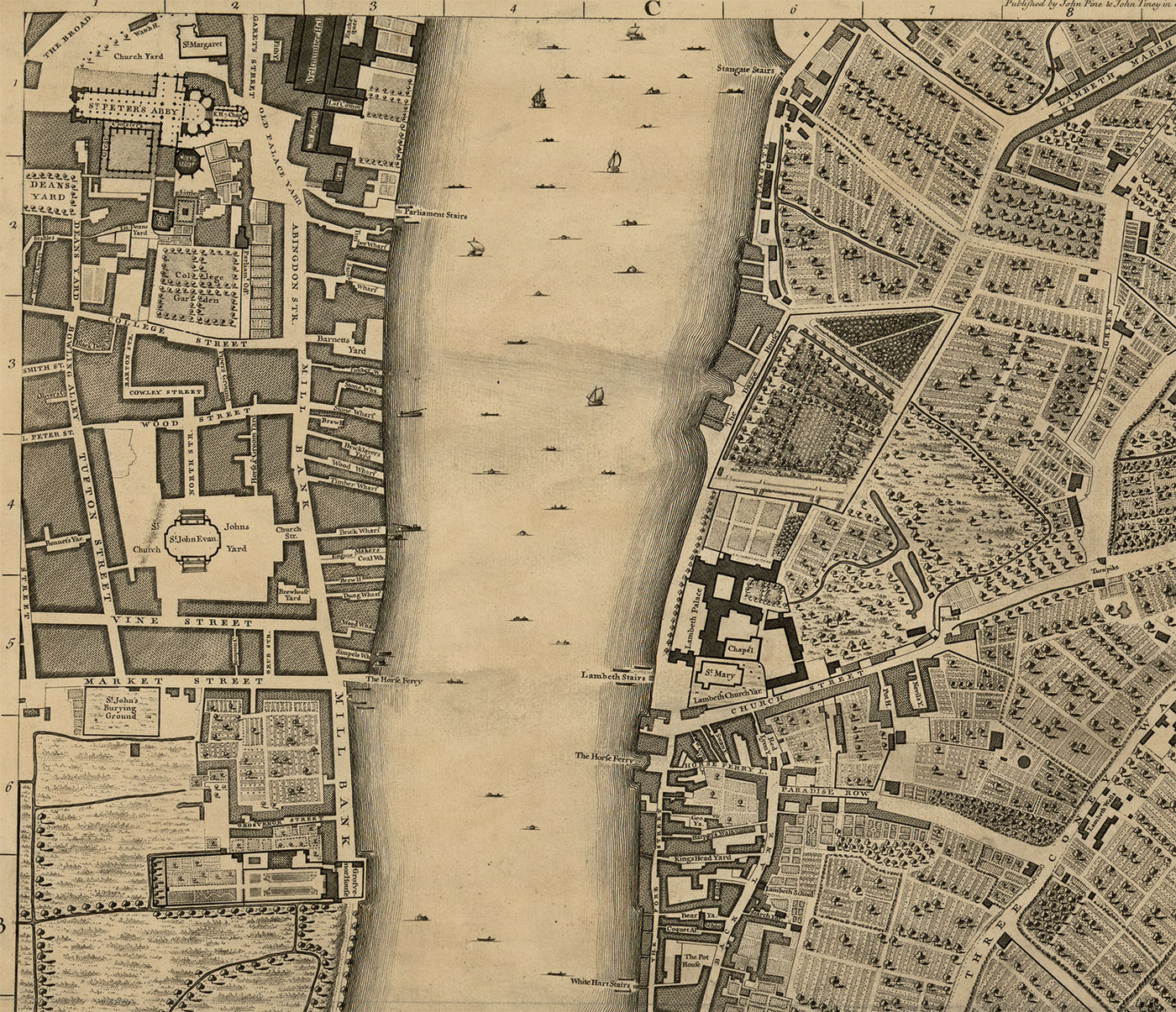 Complete Large Map of London in 1746 by John Rocque