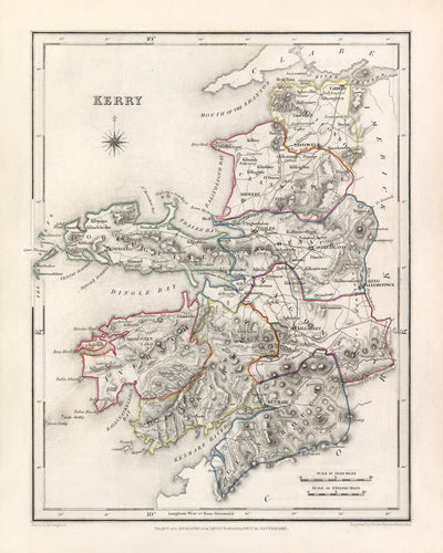 Old Map of County Kerry by Samuel Lewis, 1844: Tralee, Killarney, Dingle, Kenmare, and Listowel