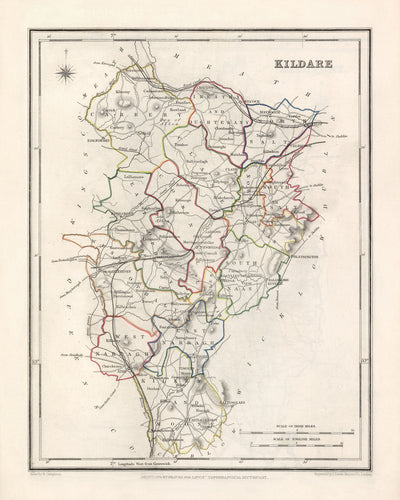 Old Map of County Kildare by Samuel Lewis, 1844: Naas, Athy, Maynooth, Newbridge, Curragh