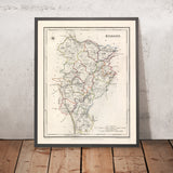 Alte Karte des County Kildare von Samuel Lewis, 1844: Naas, Athy, Maynooth, Newbridge, Curragh 