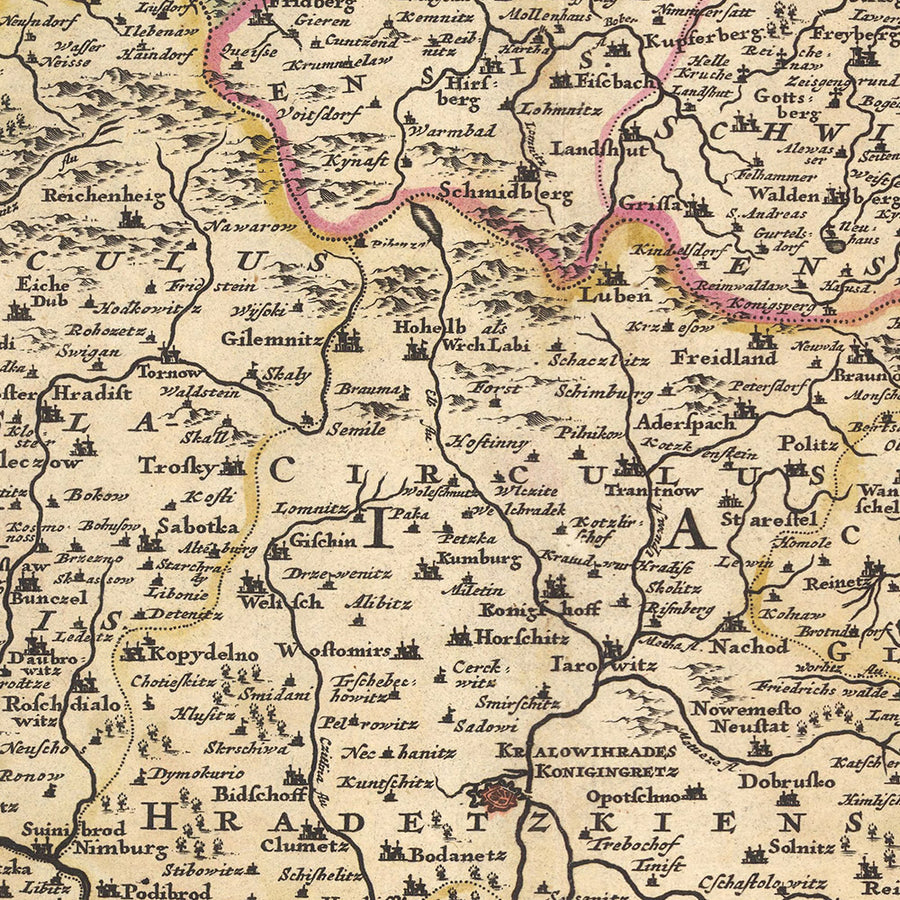 Mappa antica del Regno di Boemia di Visscher, 1690: Praga, Brno, Ostrava, Wroclaw, Poznań 