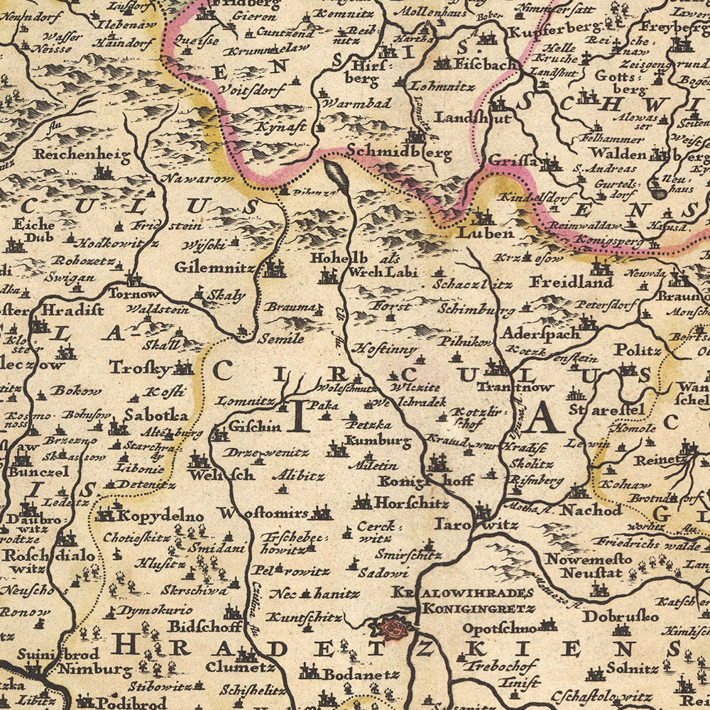 Old Map of Kingdom of Bohemia by Visscher, 1690: Prague, Brno, Ostrava, Wroclaw, Poznań