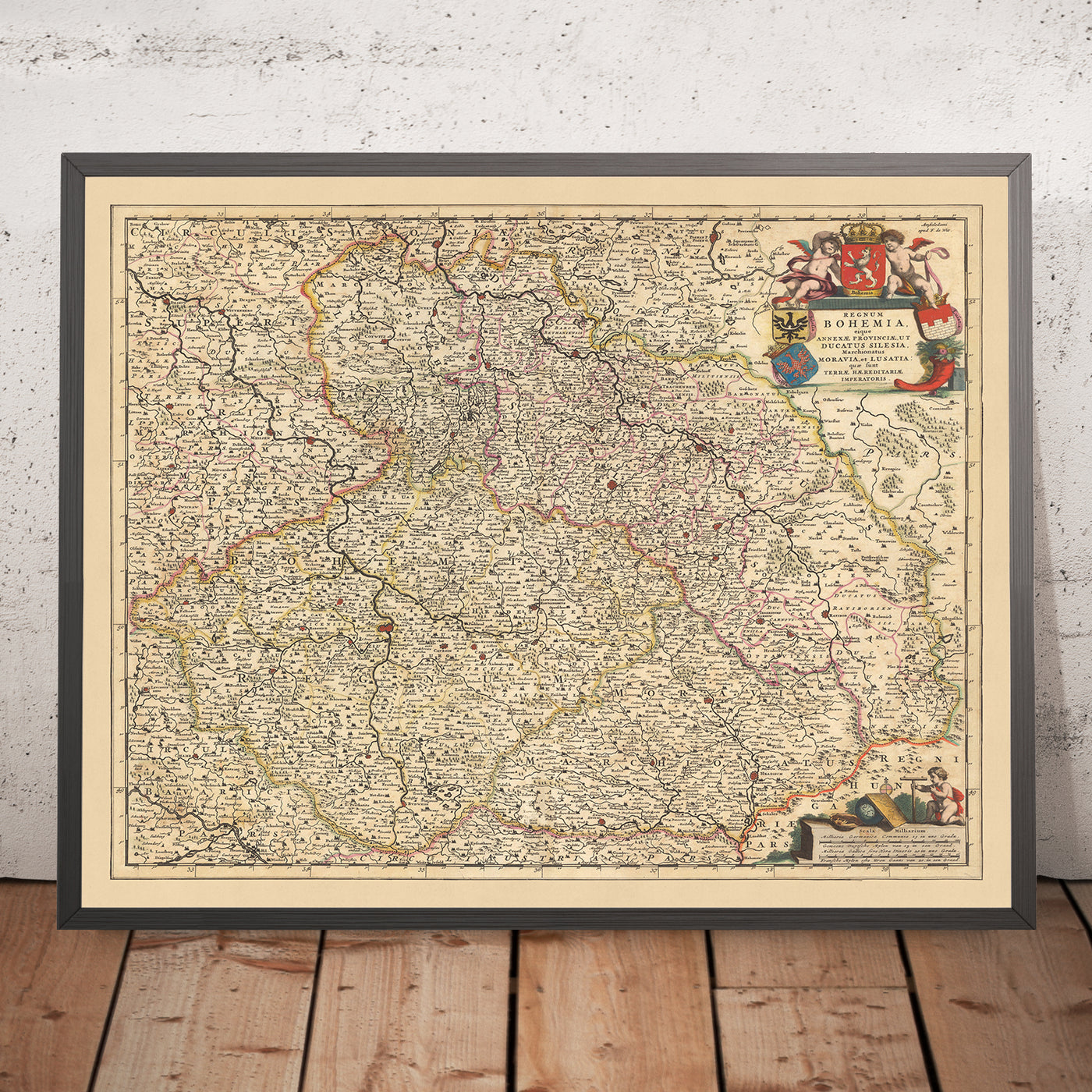 Alte Karte des Königreichs Böhmen von Visscher, 1690: Prag, Brünn, Ostrava, Breslau, Posen