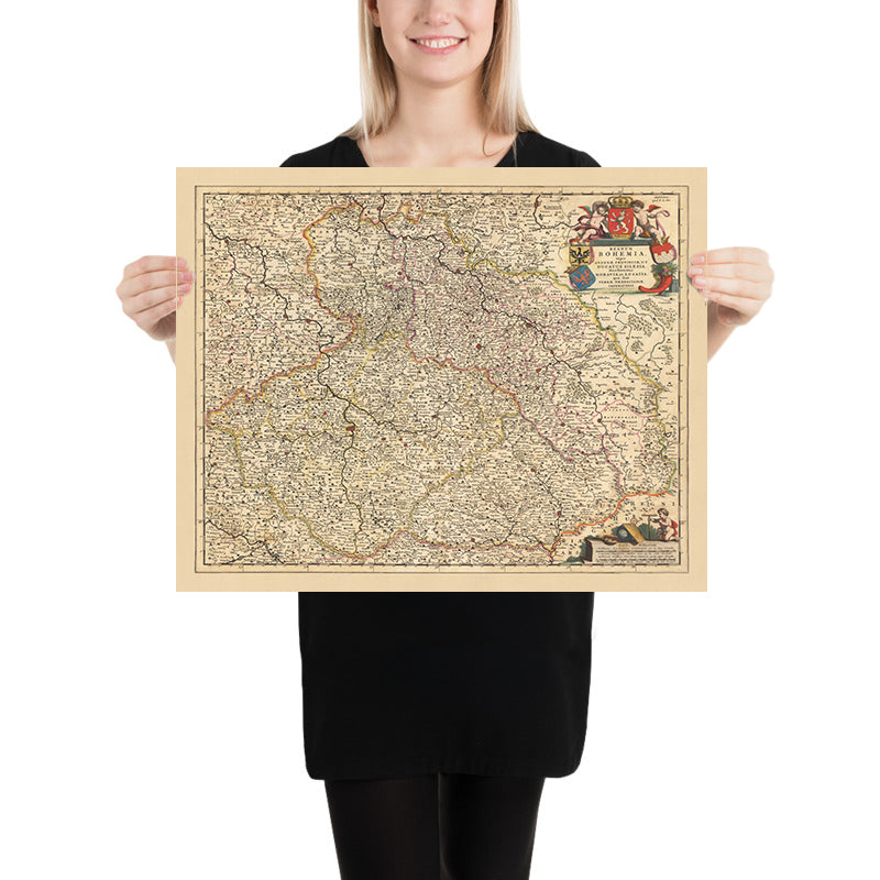 Mappa antica del Regno di Boemia di Visscher, 1690: Praga, Brno, Ostrava, Wroclaw, Poznań 