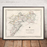 Alte Karte des County Offaly (King's) von Samuel Lewis, 1844: Tullamore, Birr, Banagher, Clara, Edenderry 