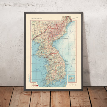 Ancienne carte de la Corée du Nord et de la Corée du Sud, 1967 : Séoul, Busan, île de Jeju, guerre de Corée, montagnes Taebaek 