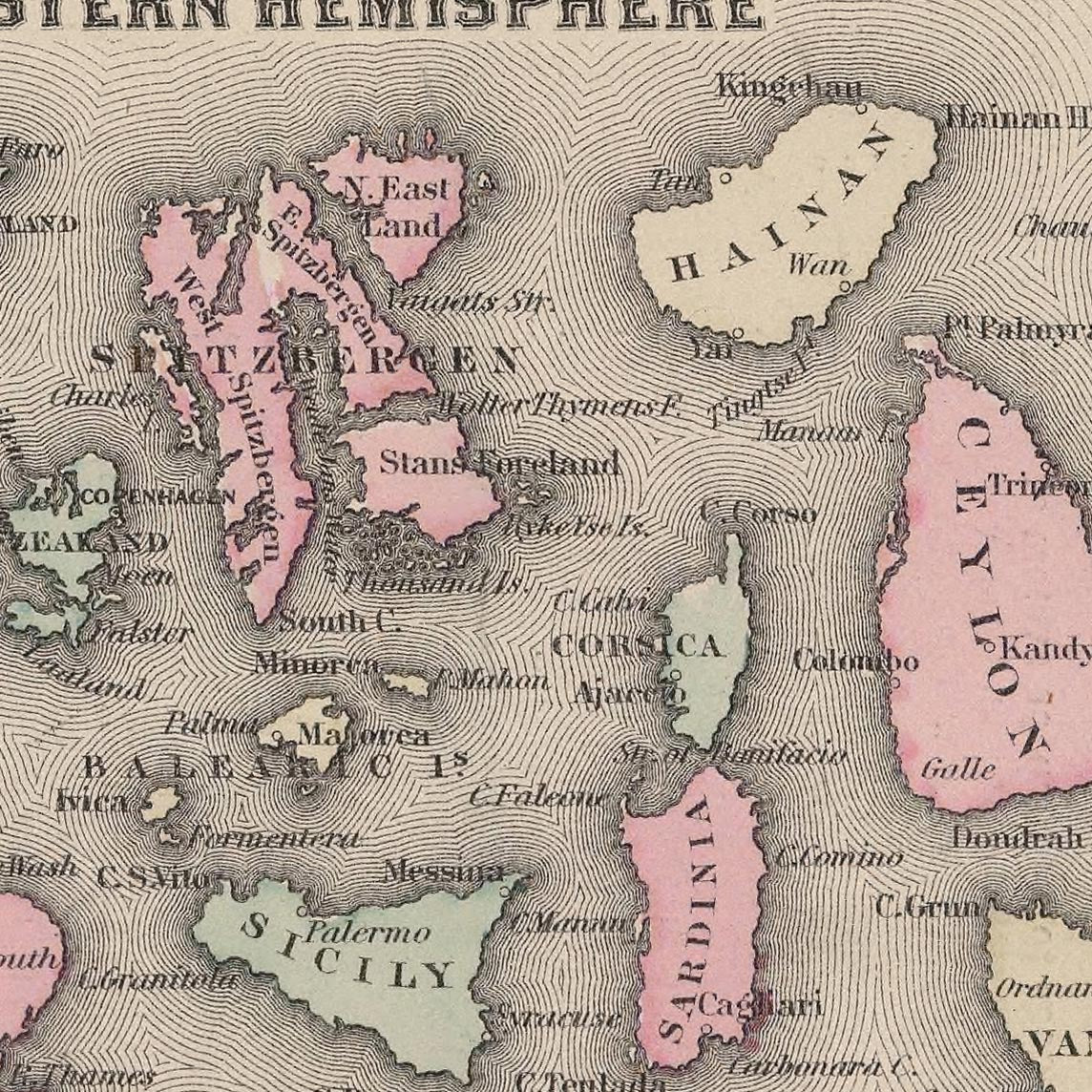 The Comparative Size of Lakes and Islands of the World, 1886: North & South Hemispheres, Great Lakes, Black Sea, etc.