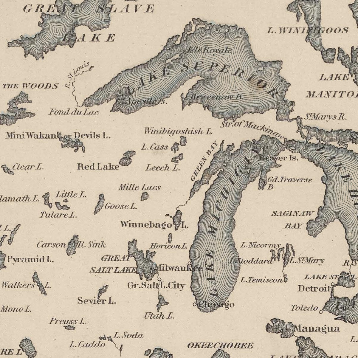 The Comparative Size of Lakes and Islands of the World, 1886: North & South Hemispheres, Great Lakes, Black Sea, etc.